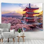 Mount Fuji And Japanese Temple Wall Art Tapestry