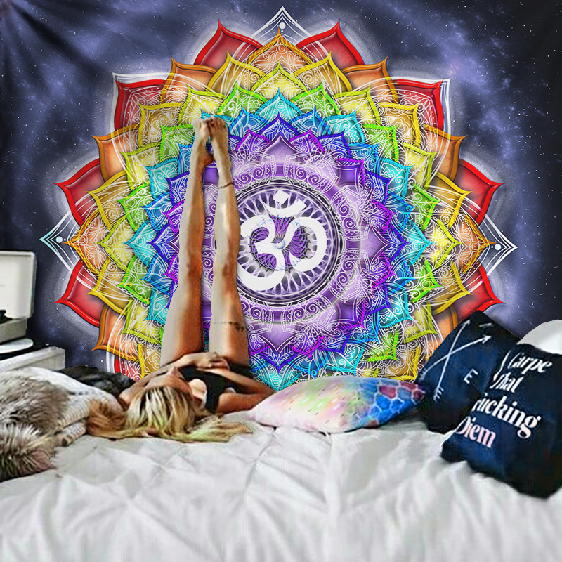 mainimage3Tenture-murale-color-e-indienne-Mandala-tapisserie-Hippie-Chakra-d-cor-Boho-tapis-de-Yoga-tissu Mandala Om Tapestry Wall Hanging