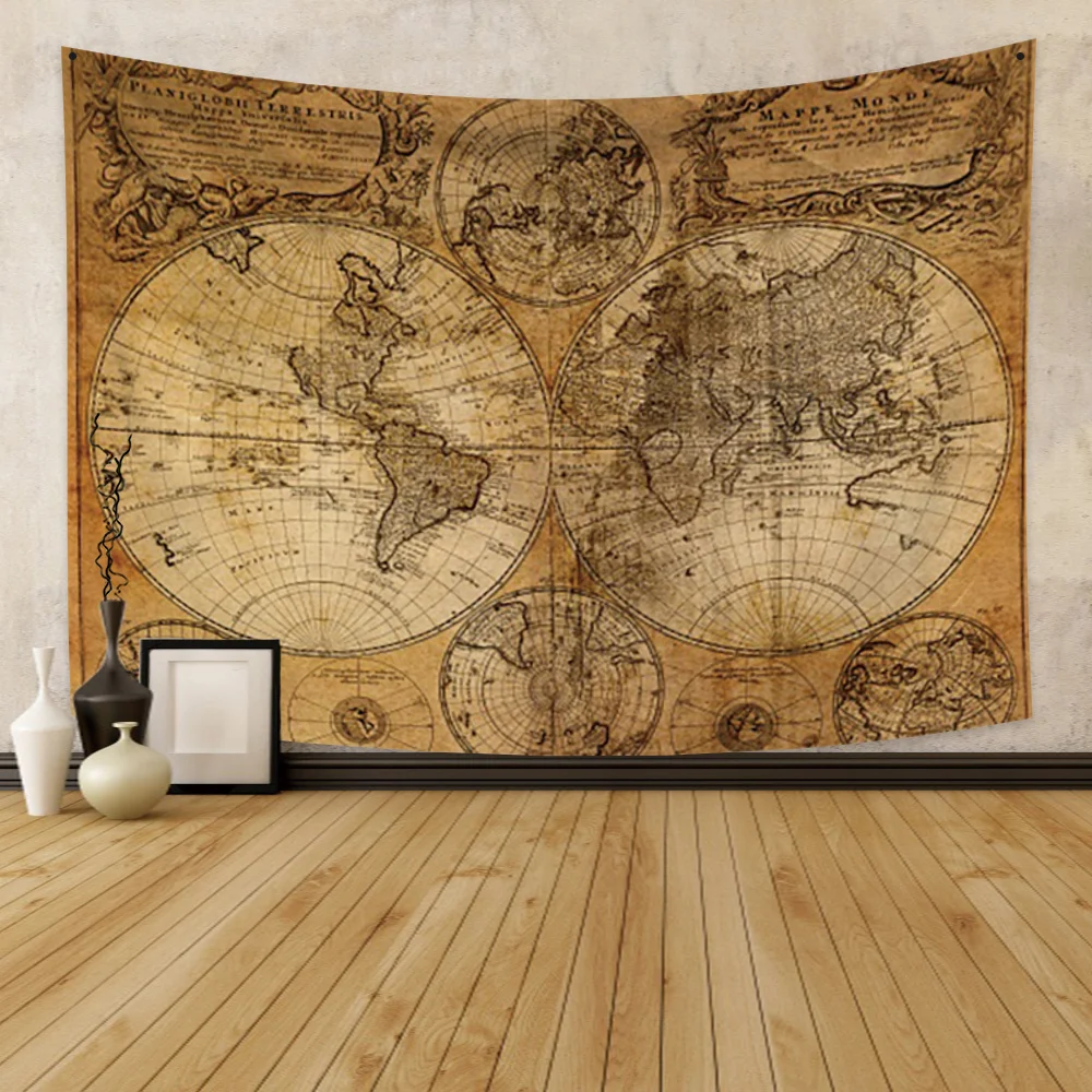 variantimage11Tenture-murale-en-tissu-Polyester-haute-d-finition-r-tro-avec-carte-du-monde-couverture-de Globe Map Wall Tapestry