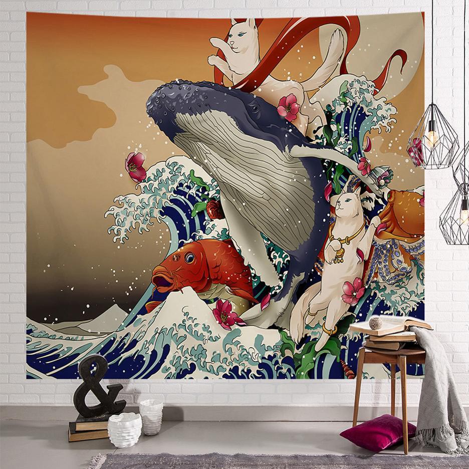 variantimage15Tenture-murale-imprim-e-de-vagues-Kanagawa-style-japonais-baleine-Arowana-serpent-Totem-tenture-Boho-couvre Wall Tapestry Japanese Animals
