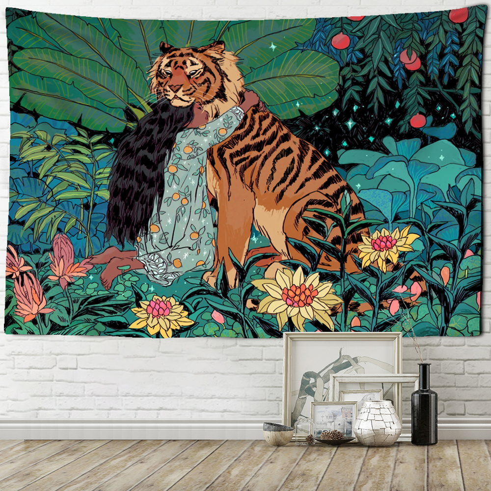 variantimage4Grande-tenture-murale-psych-d-lique-en-forme-de-tigre-et-de-lune-pour-d-coration Floral Tiger Wall Tapestry