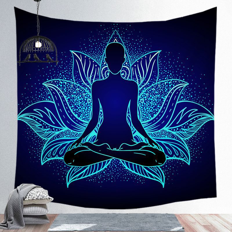 variantimage6Tapis-de-yoga-psych-d-lique-motif-de-la-statue-du-Bouddha-tapisserie-murale-indienne-de Zen Navy Blue Wall Tapestry
