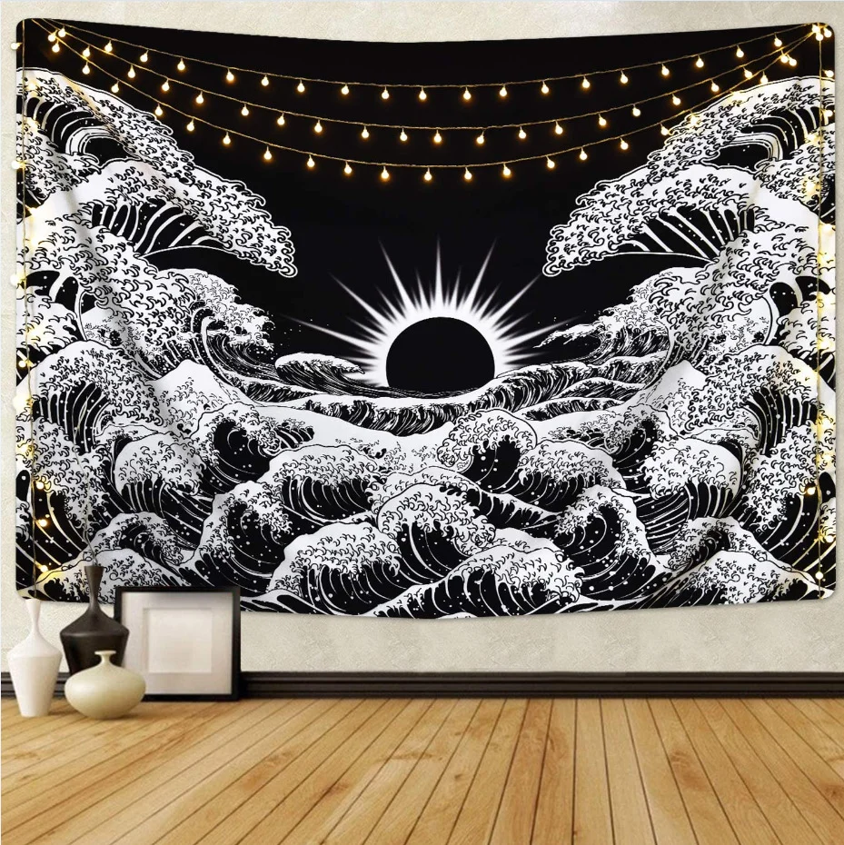 variantimage9Lannidaa-Tapisserie-murale-suspendue-en-forme-de-marin-th-me-nergie-soleil-lune-blanc-et-noir Black And White Sun Wall Tapestry